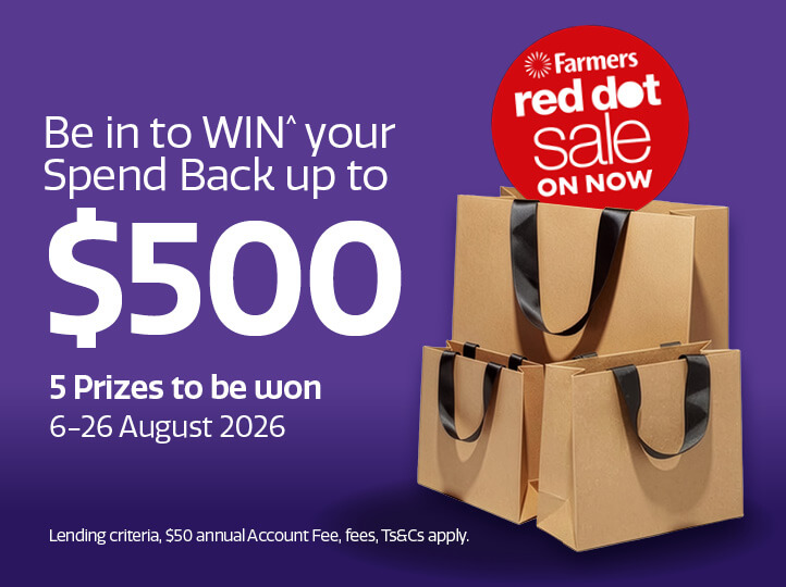 Shop the famous Farmers red dot sale with your Farmers Mastercard