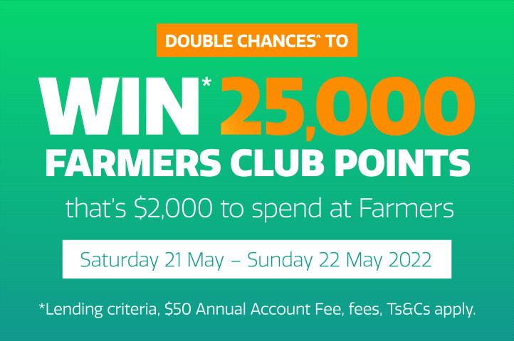 Double your chances^ this weekend win* 25,000 Farmers Club points! Double your chances^ this weekend win* 25,000 Farmers Club points!