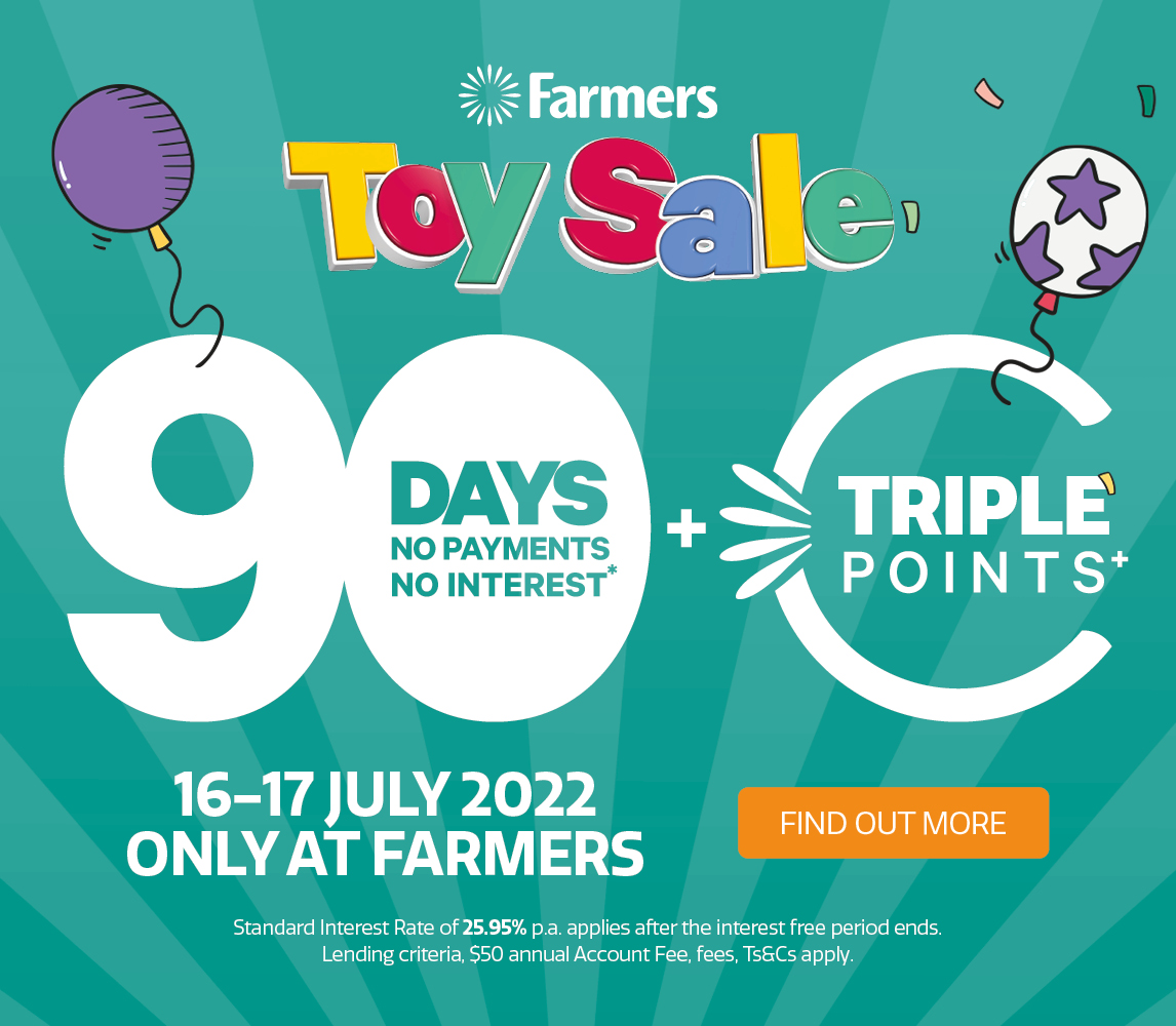 Enjoy 90 Days no payments no interest. Plus triple Farmers Club points! Saturday 16 to Sunday 17 July 2022