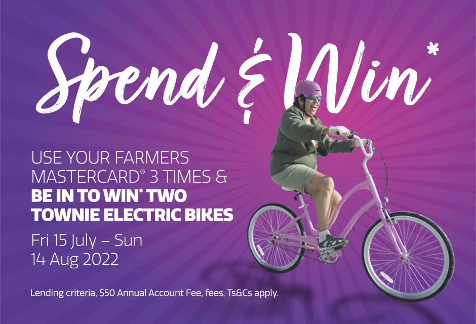Use your Mastercard three times from 15 July to 14 August 2022 to go in the draw to WIN* Two Electra Townie GO! 7D Step Thru bikes!