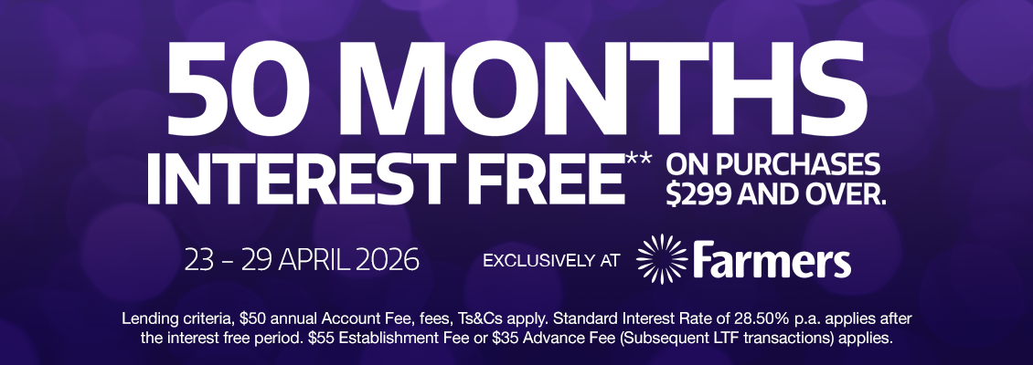 Get 50 months interest free** on purchases $299 and over.