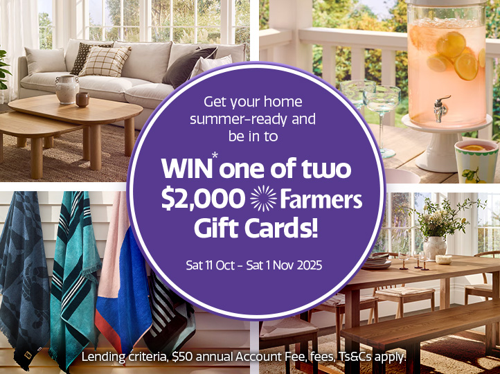 Shop and be in to win* one of two $2,000 Farmers Gift Card. Ends 1 Nov 2025