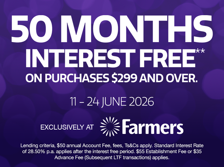 Get 50 months interest free** on purchases $299 and over.